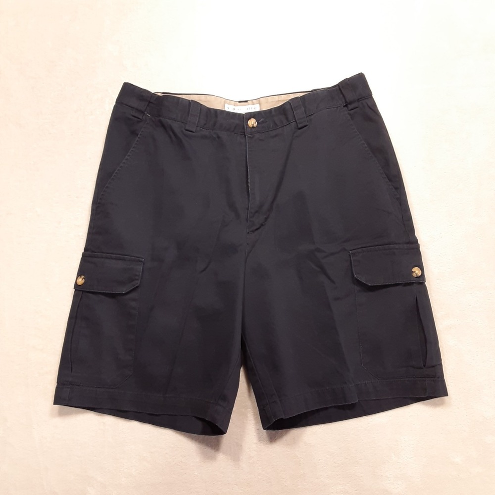 Geoffrey Beene Mens Navy Blue Cargo Shorts 34 Cotton 8" Inseam